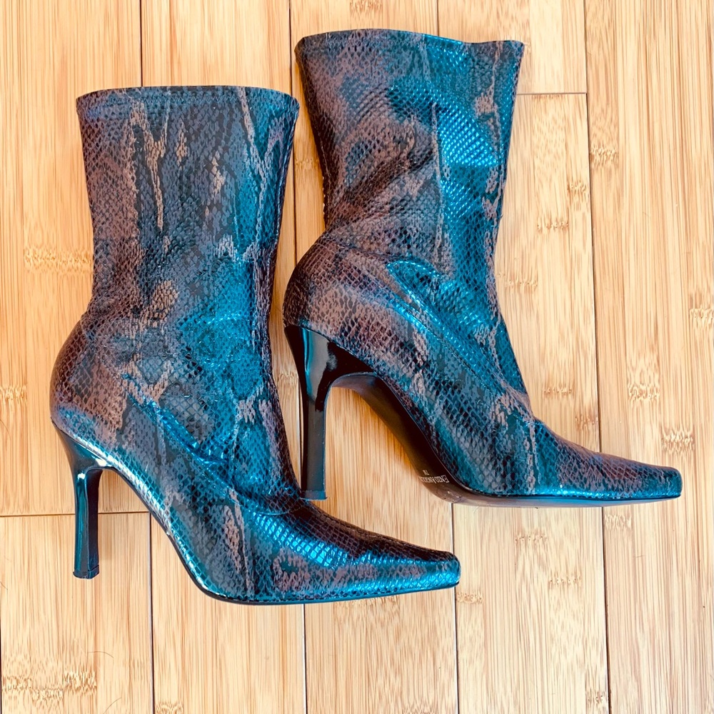 Mid-Calf Snakeskin Print Booties